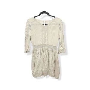 Free People Tan Lace Inset Midi‎ 3/4 Sleeve Dress